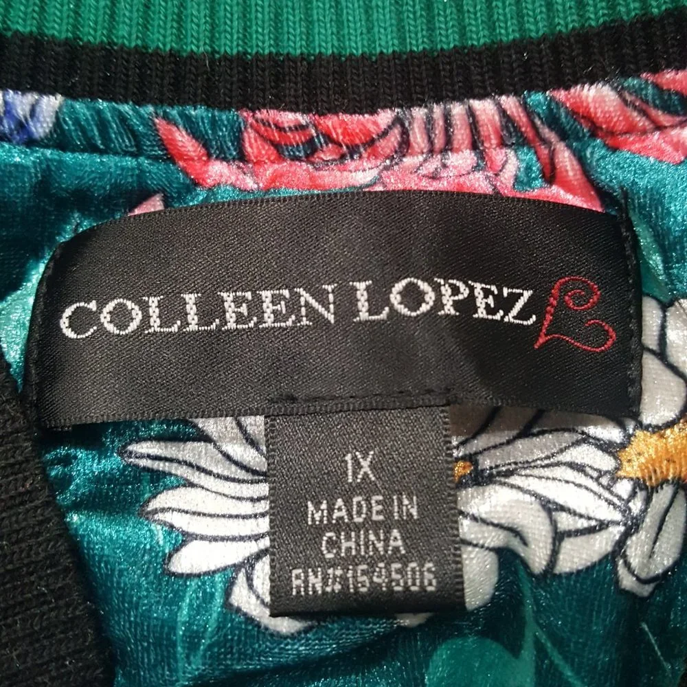 Colleen Lopez Floral Bomber Jacket - Teal and Multicolor - Picture 4 of 4